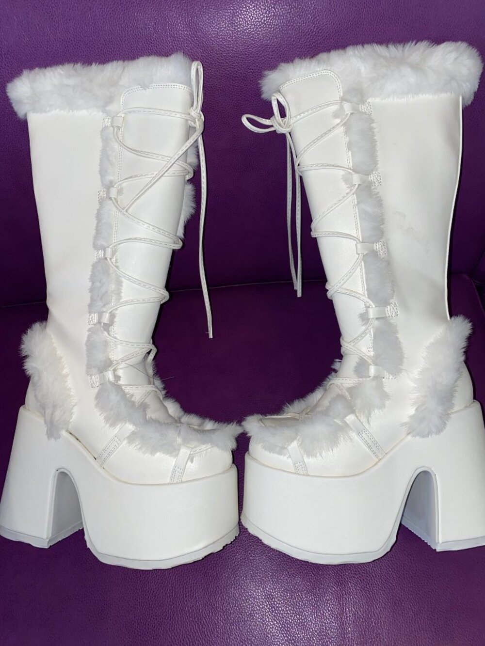 Demonia Camel-311 Platform Knee High Boots